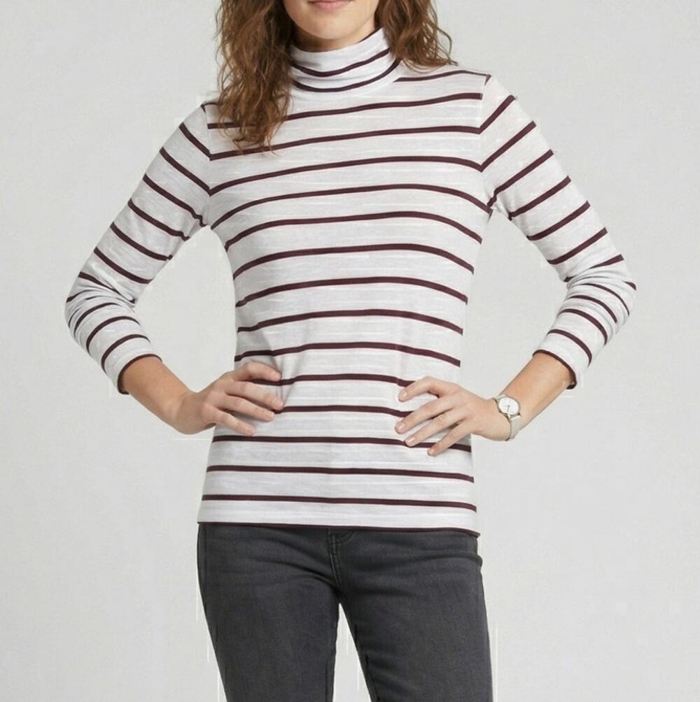 Madewell Size Small Striped Turtleneck Shirt White Red